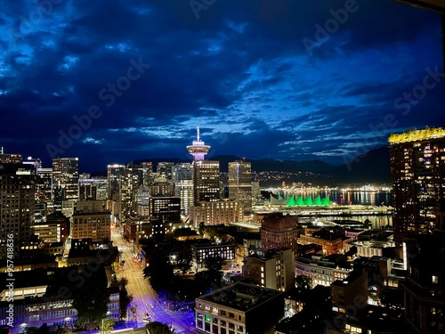Vancouver BC skyline at night
