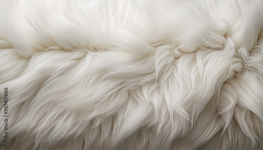 Close up old white color synthetic fur, white wool texture background, cotton wool, white fleece, light natural sheep wool, fur of paint roller brush, top view skin and soft wool texture background Close up old white color synthetic fur, white wool texture background, cotton wool, white fleece, light natural sheep wool, fur of paint roller brush, top view skin and soft wool texture background
