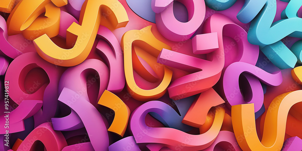 Fototapeta premium Colorful 3d question marks background - vibrant and abstract design for creative projects