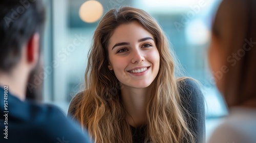 Mujer joven de una empresa startup reunida