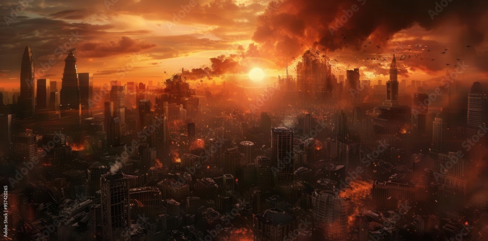 Overgrown City Ruins. Post-apocalyptic landscape concept Overgrown City Ruins. Post-apocalyptic landscape concept