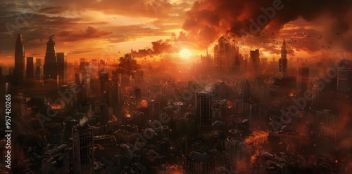 Wallpaper Mural Overgrown City Ruins. Post-apocalyptic landscape concept Torontodigital.ca