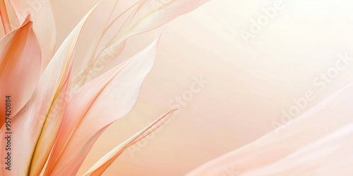 Elegant abstract background featuring soft pastel leaves with gentle light and fluid design
