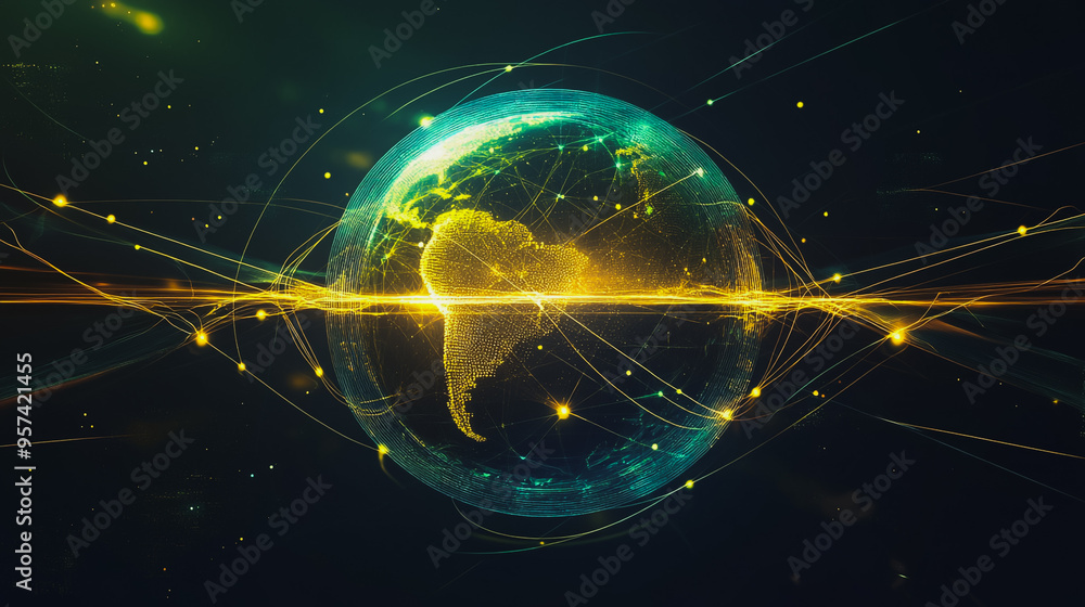 Obraz premium background Innovation network points Earth's surface wave background Abstract digital wave background information technology background The background is the background. gradient wave digital wave ban