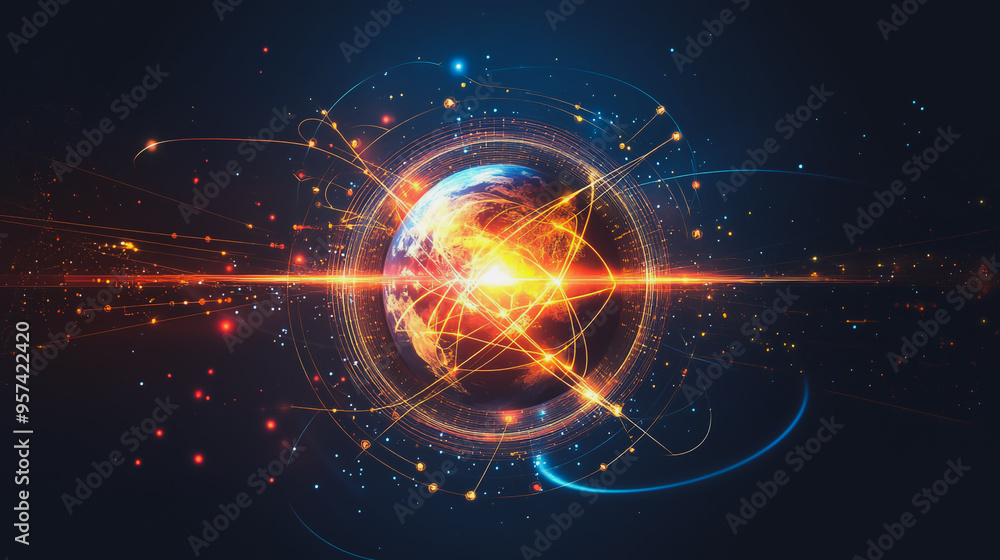 Obraz premium background Innovation network points Earth's surface wave background Abstract digital wave background information technology background The background is the background. gradient wave digital wave ban