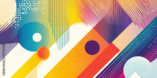 Vibrant geometric abstract art: colorful lines, shapes, and patterns in modern design photo