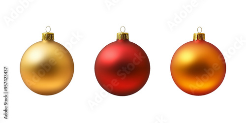 Realistic gold, orange, red Christmas balls isolated on transparent background. PNG image 