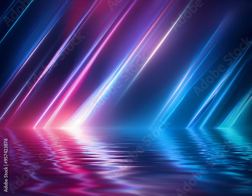 Vibrant Neon Abstract Studio Reflection with Water Streaks