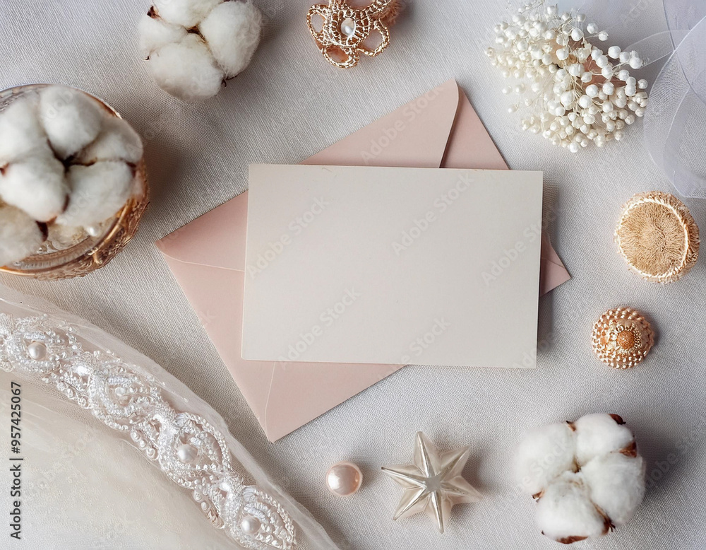 Romantic Wedding Background with Invitation Envelopes and Decorations Romantic Wedding Background with Invitation Envelopes and Decorations