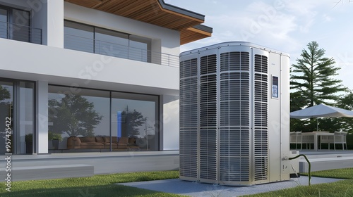 Air source heat pump installed in residential building