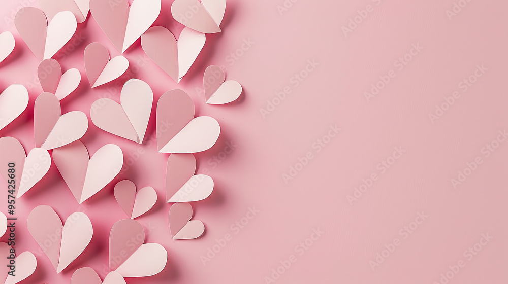 heart shapes on pastel paper. wide copy space heart shapes on pastel paper. wide copy space