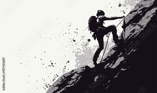 A silhouette vector of a person rock climbing.