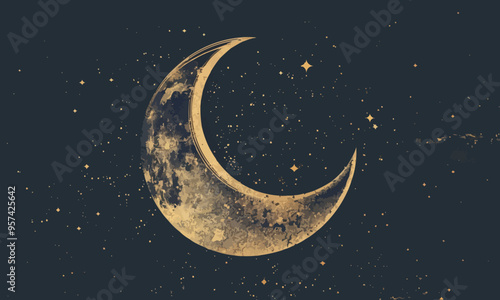 A linear vector of a crescent moon.