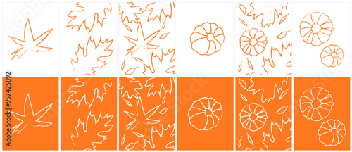  Leaves Autumn, Modern Fall Colors Vector Postcards Set Background