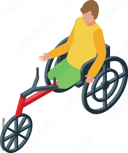 Young man is engaging in sports and recreation using a handcycle, promoting an active lifestyle and inclusivity