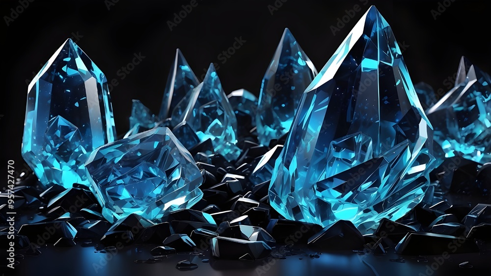 Blue crystal, lovely, dark, vector, neon, cartoon-style, and black background
Blue crystal, lovely, dark, vector, neon, cartoon-style, and black background