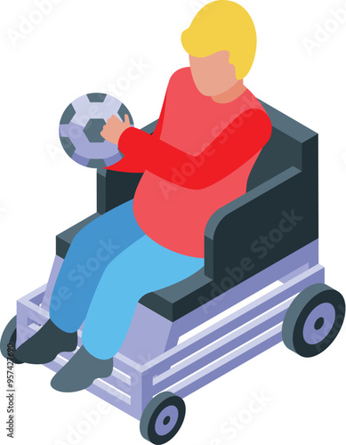 Young disabled athlete holding a soccer ball, enjoying sport and staying active