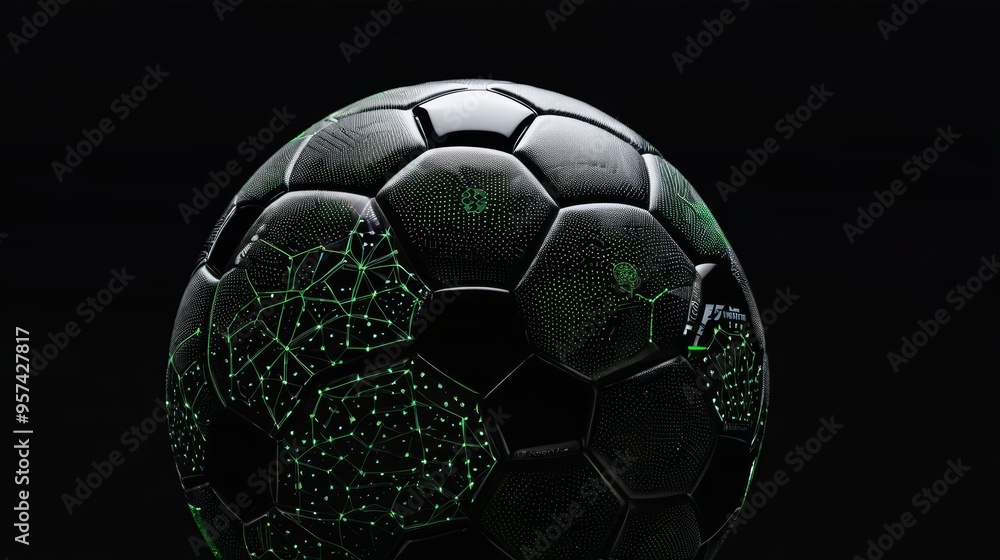 Obraz premium Close Up of a Soccer Ball on a Black Background