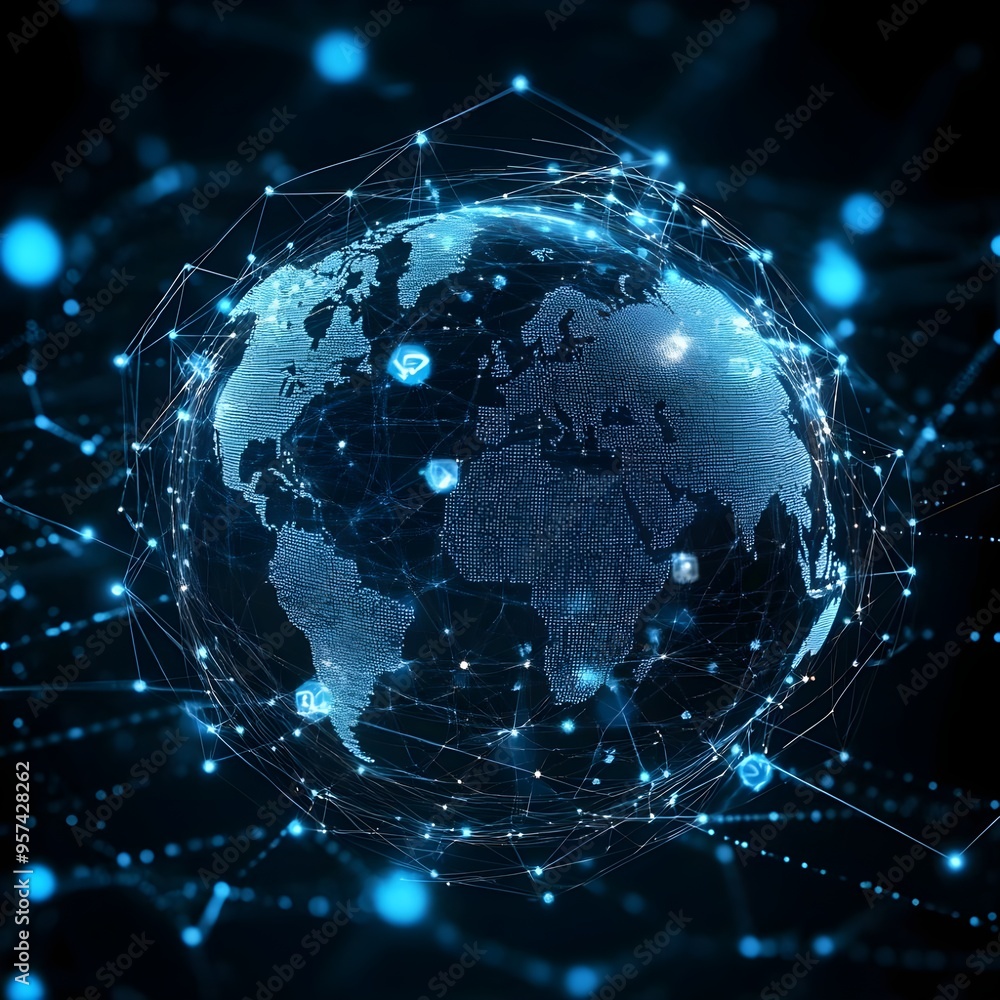 Naklejka premium Global communication powered by cloud computing image