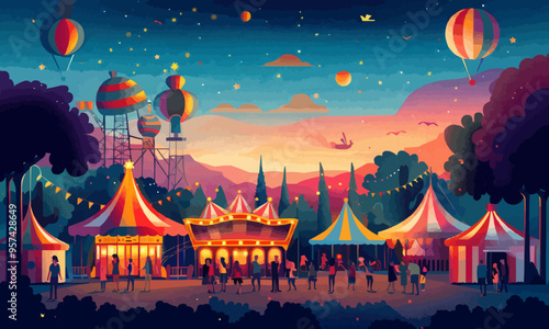 A flat vector of a carnival scene.