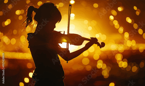 Silhouette of a person playing the violin.