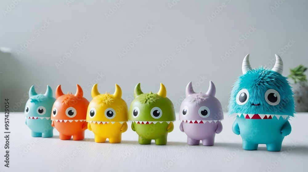 Group of Toy Monsters Lined Up in a Row Group of Toy Monsters Lined Up in a Row