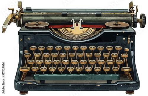 An isolated vector of a retro typewriter.
