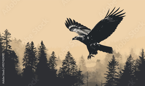 Silhouette vector of an eagle in flight.