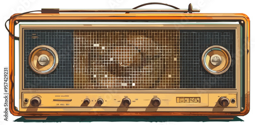 An isolated vector of a retro radio.
