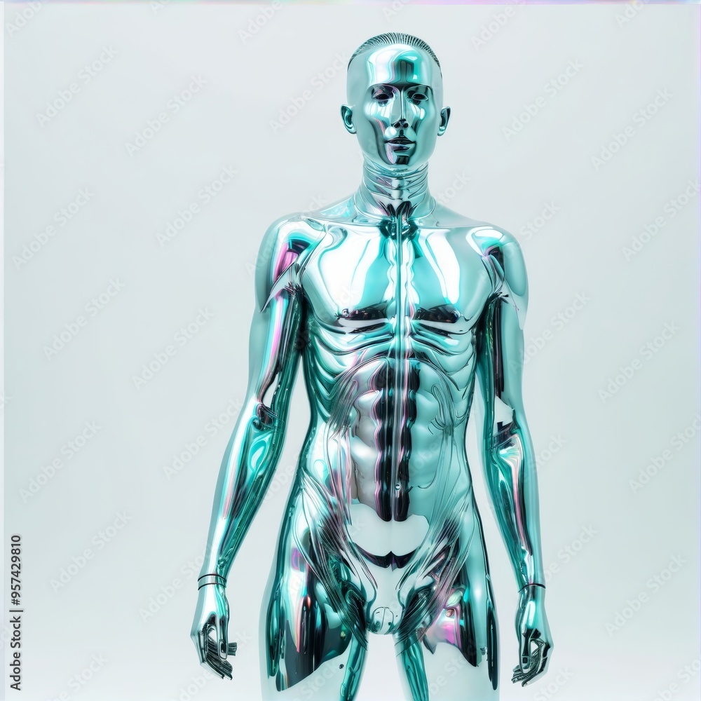 Silver Mannequin Standing in Front of White Background Silver Mannequin Standing in Front of White Background