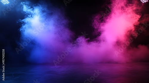 A blue and purple smoke filled room with lights