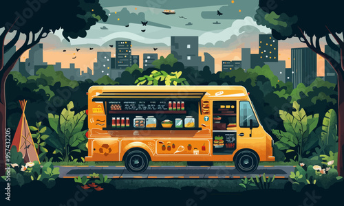 A flat vector of a street food truck.