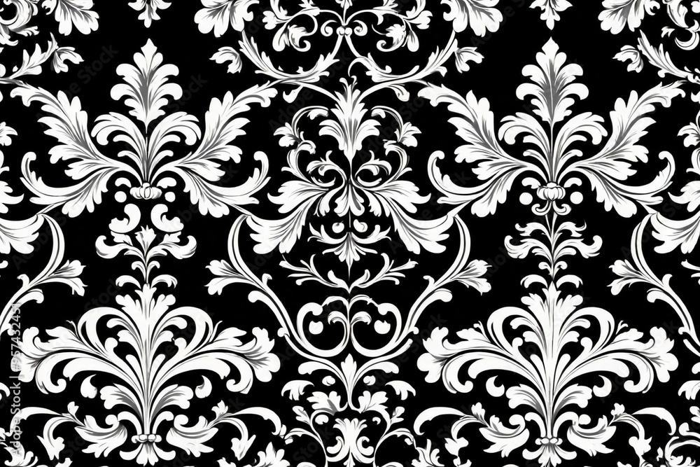 A classic design featuring a floral pattern in black and white, suitable for use as a wallpaper or background A classic design featuring a floral pattern in black and white, suitable for use as a wallpaper or background