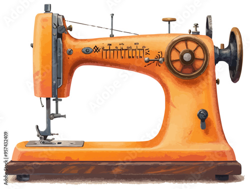 An isolated vector of a vintage sewing machine.