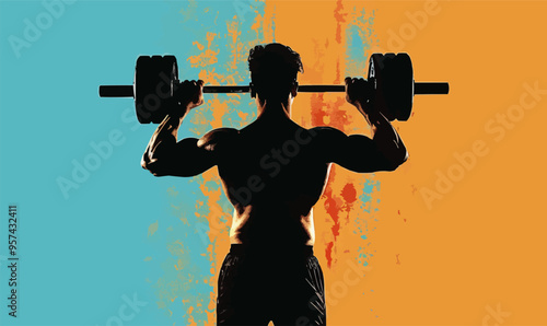 A silhouette vector of a person lifting weights.