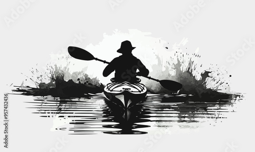 A silhouette vector of a person kayaking.