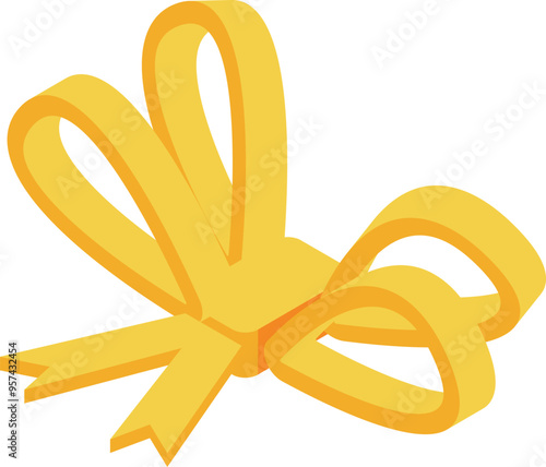 Yellow gift bow standing on a white background is a festive decoration for any special occasion