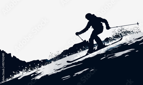 Silhouette vector of a person skiing.