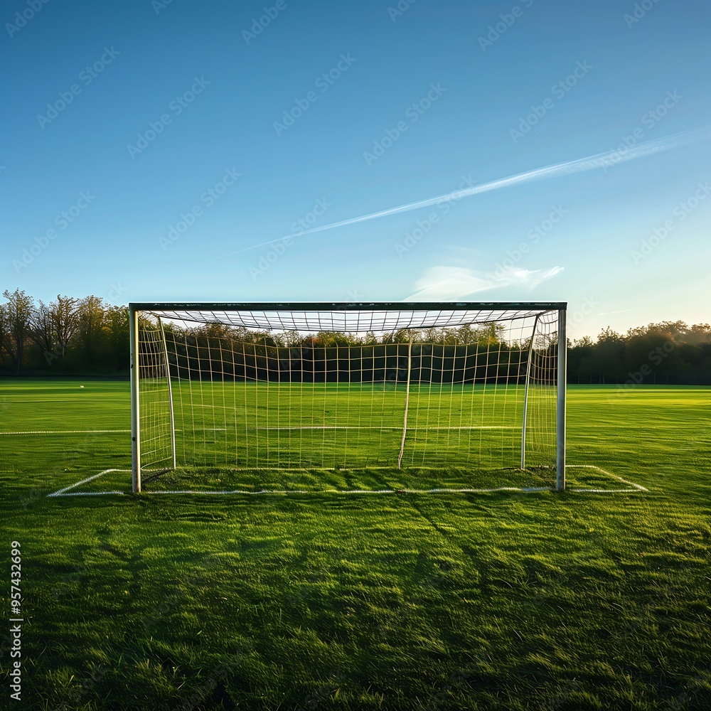 Fototapeta premium soccer goal with sun