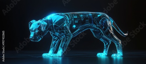 Cyber dog assumes an alert stance showcasing a detailed 3D illustration photo