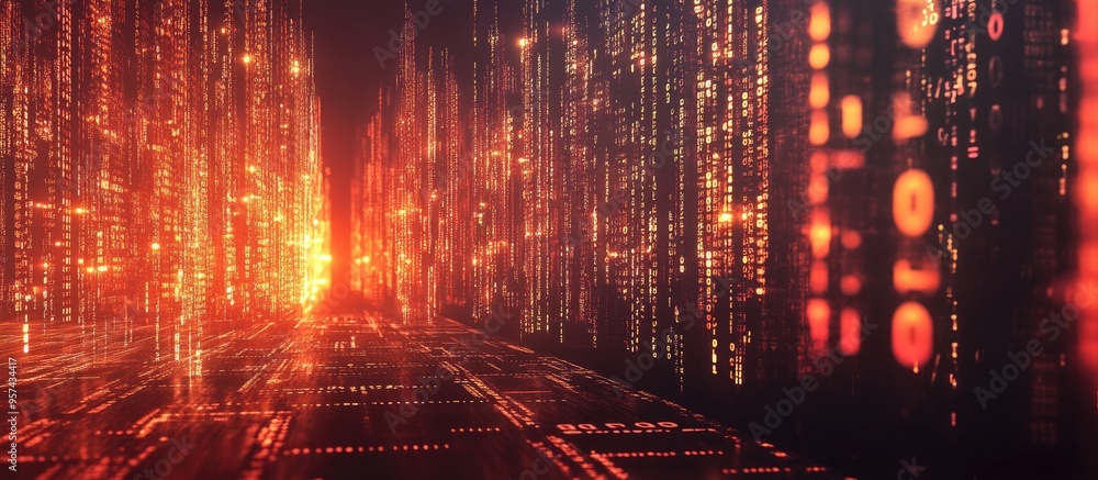 Fototapeta premium 3D illustration of a media gateway represented in binary code