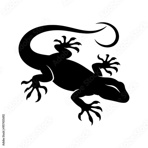 Lizard silhouette, vector black color silhouette solid white background