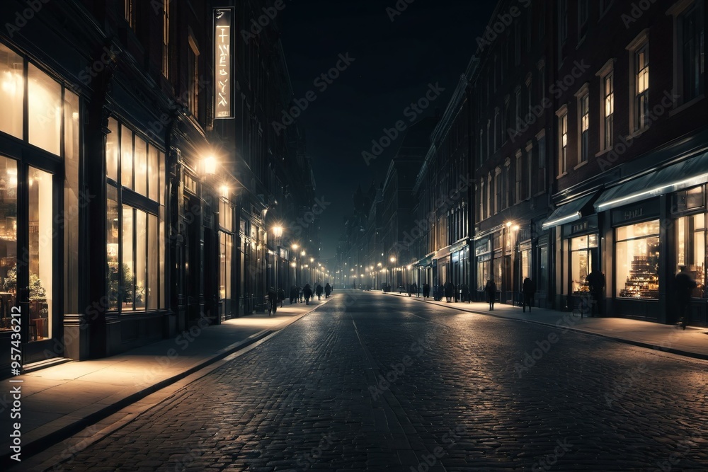 People walking on a busy city street at night People walking on a busy city street at night