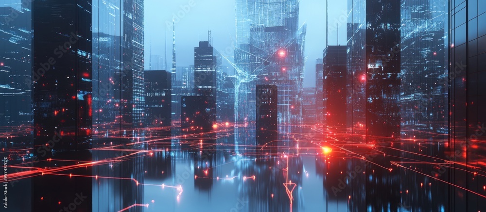 Obraz premium Contemporary urban environment featuring wireless network connectivity concept