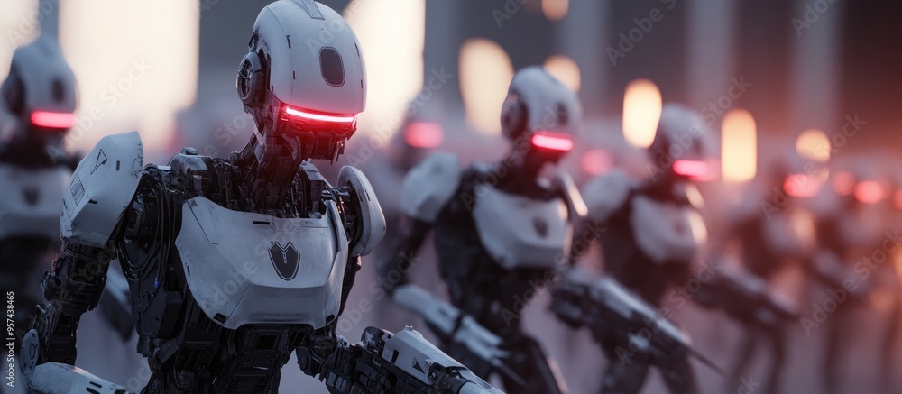 Naklejka premium Robot infantry squad with mechanized units