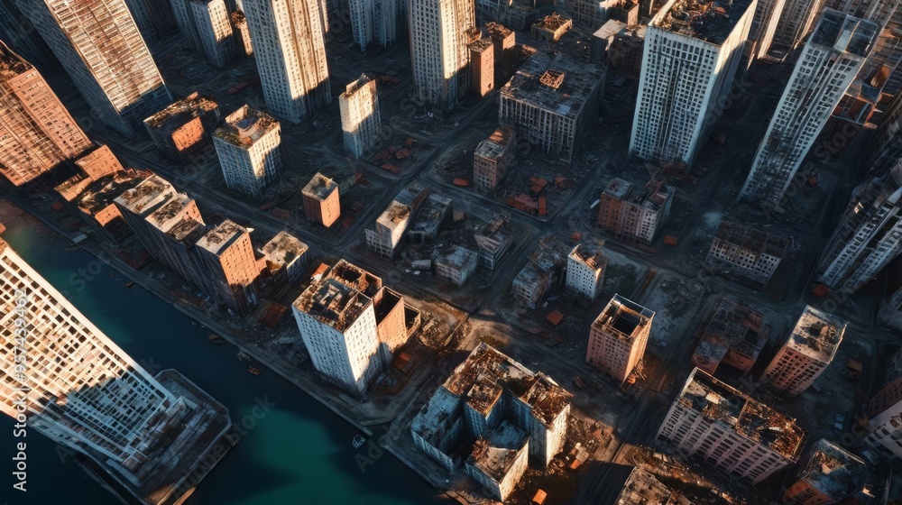 Obraz premium Aerial View of Large City With Tall Buildings