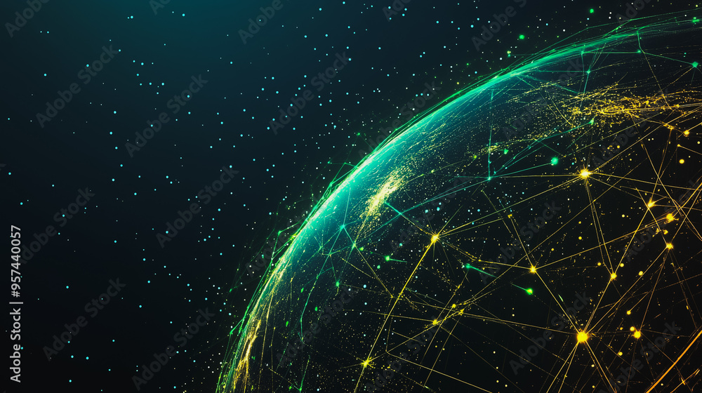 Obraz premium abstract business connection of line from nail node to node on world map background Innovation network points Earth's surface