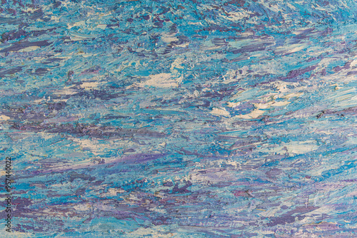 A beautiful horizontal texture painted in blue and red colors looks like sea landscape on sunset