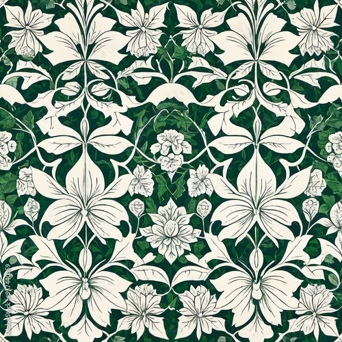A beautiful design featuring flowers and leaves in shades of green and white