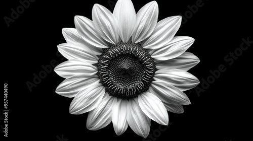  A monochromatic photograph of an extensive sunflower